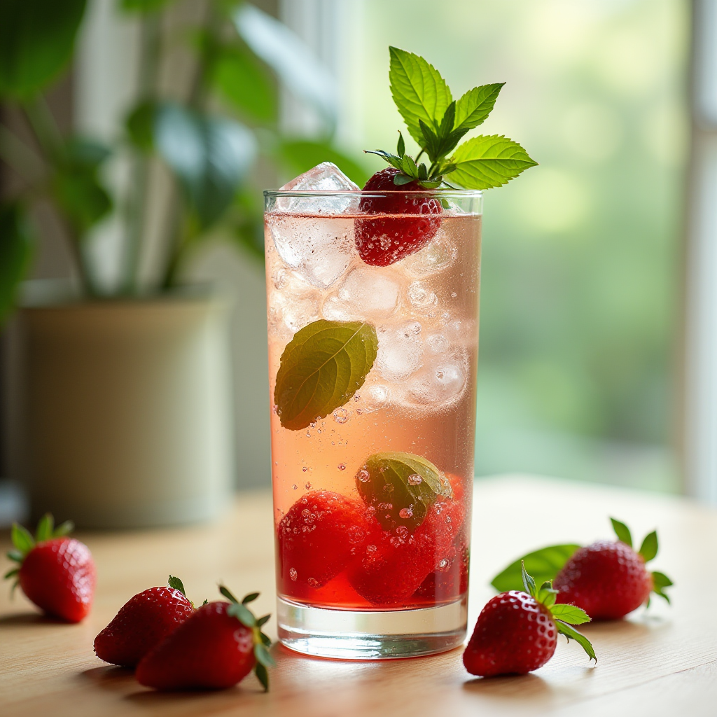 Strawberry Basil Sparkling Mocktail
