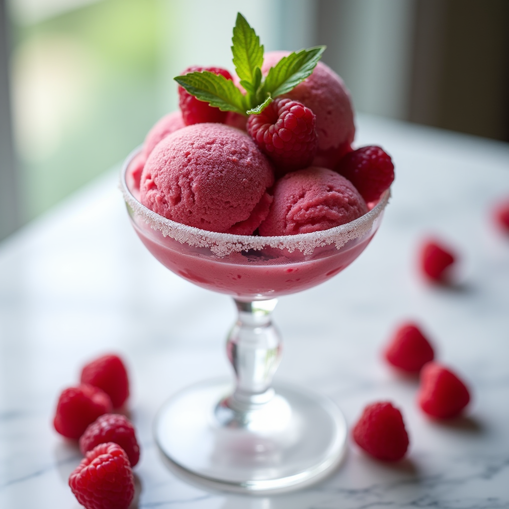 Raspberry Mint Sorbet with Fresh Lime